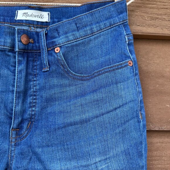 Madewell Cali Denim Boot Womens Cropped Jeans Size 28 With Raw Hem Blue Stretch - Picture 7 of 14